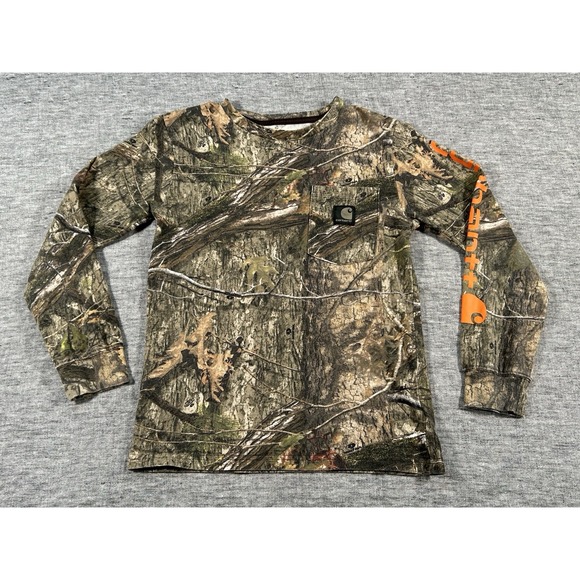 Carhartt Shirt Boys Small Camo Mossy Oak Country DNA Long Sleeve Pocket Pullover - Picture 1 of 13